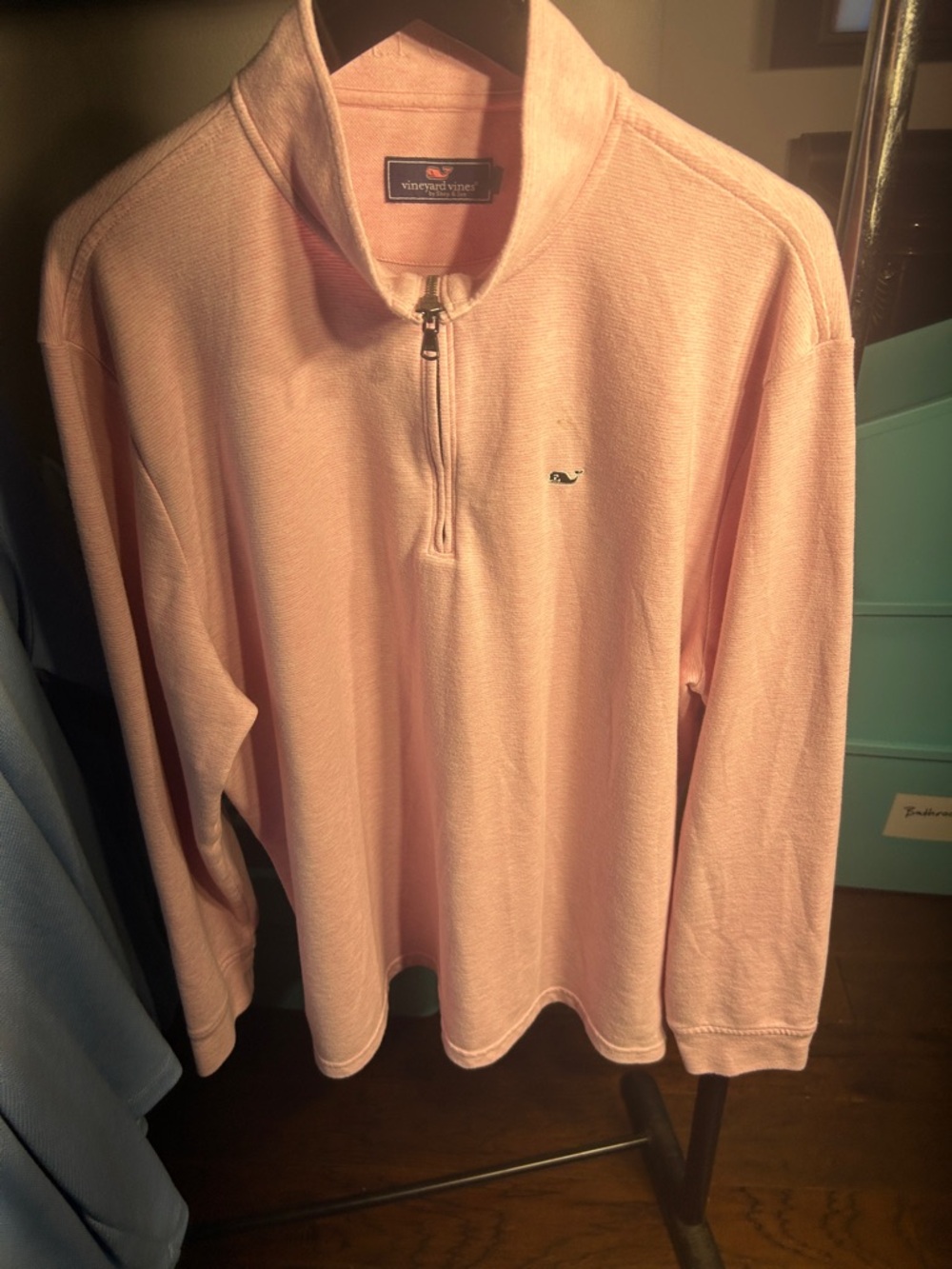 Vineyard Vines Men’s Pink Quarter-Zip Pullover. Small stain just above whale